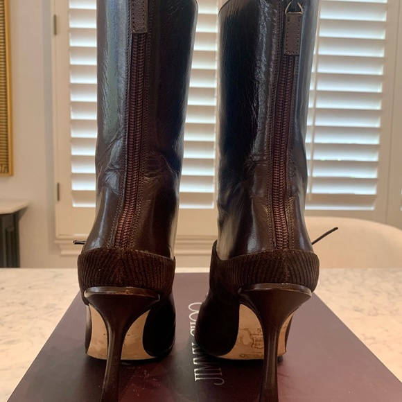 Jimmy Choo Vampire 79-Mid Calf Coffee Color Velvet accent around Ankle Size 7.5 - Picture 2 of 3